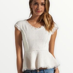 Rebecca Taylor Tweed & Lamb’s Leather Peplum Top